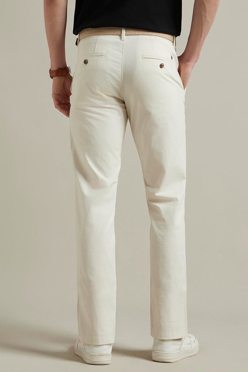 Louis Philippe Men's Slim Mid Rise Pants (LYTFCSLPR38083_Cream, 30 - Image 3