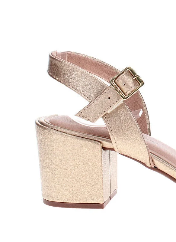 Modare Golden Mid Heels Sandals for Women – Sling Back Heel Sandals for Girls with Ankle Strap for Women | Best Price UAE