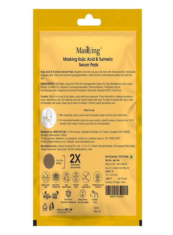 MasKing Kojic Acid & Turmeric Serum Pads, Vegan Skincare, Chemical-Free, 30 Pads, Pack of 2 - Image 5