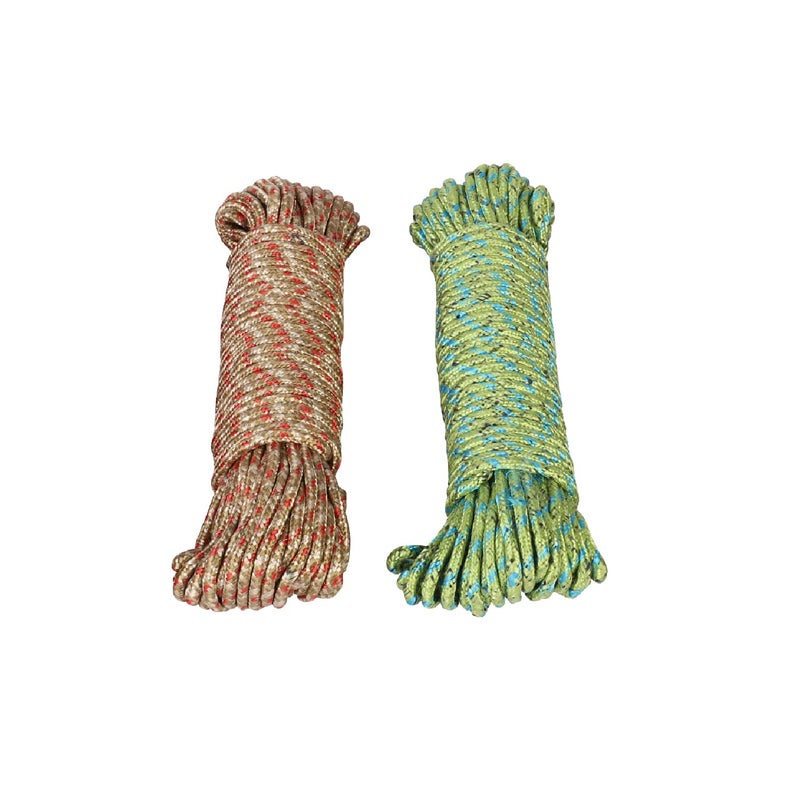 NFI essentials Cotton Cloth Nylon Braided Rope Pack of 2 Length 20 Meter Windproof Hanging Rope AntiSlip Clothes Washing Line Drying Nylon Rope with Hooks - Image 1