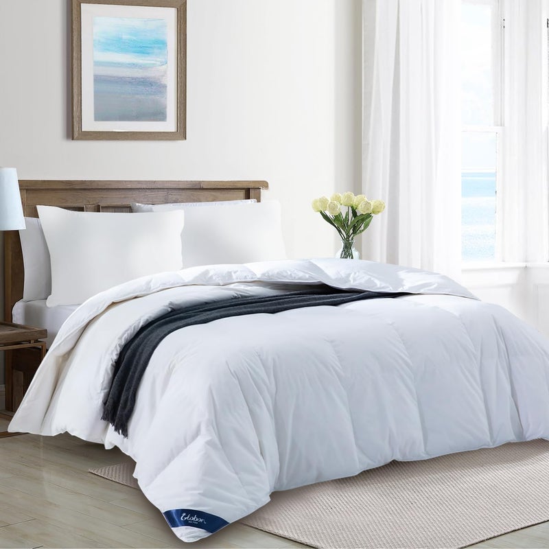 Globon Ultra-Soft Lightweight Down Feather Comforter King Size,Breathable Light Duvet Insert for Hot Sleeper/Warm Weather,Noiseless Shell,700 Fill Power with Corner Tabs,White - Image 2