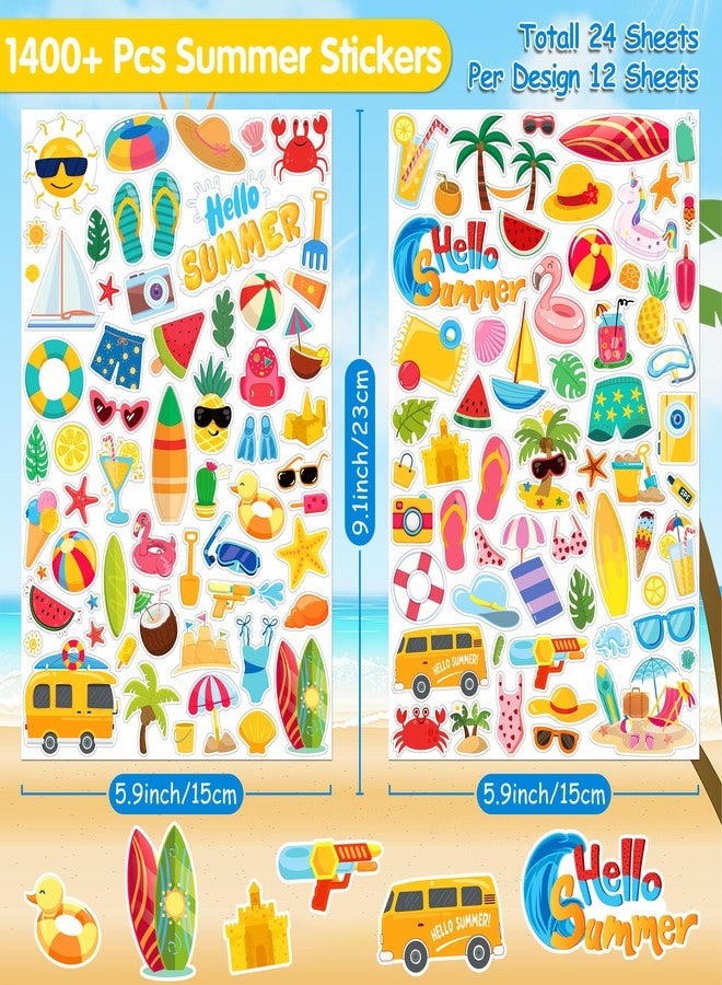 LINAYE 24 Sheets Summer Beach Stickers for Kids, 1400 PCS Beach Vinyl Waterproof Stickers for Scrapbooking,Water Bottles,Envelopes,Laptop, Hawaii Tropical Stickers for Summer Party for Boys Girls - Image 2