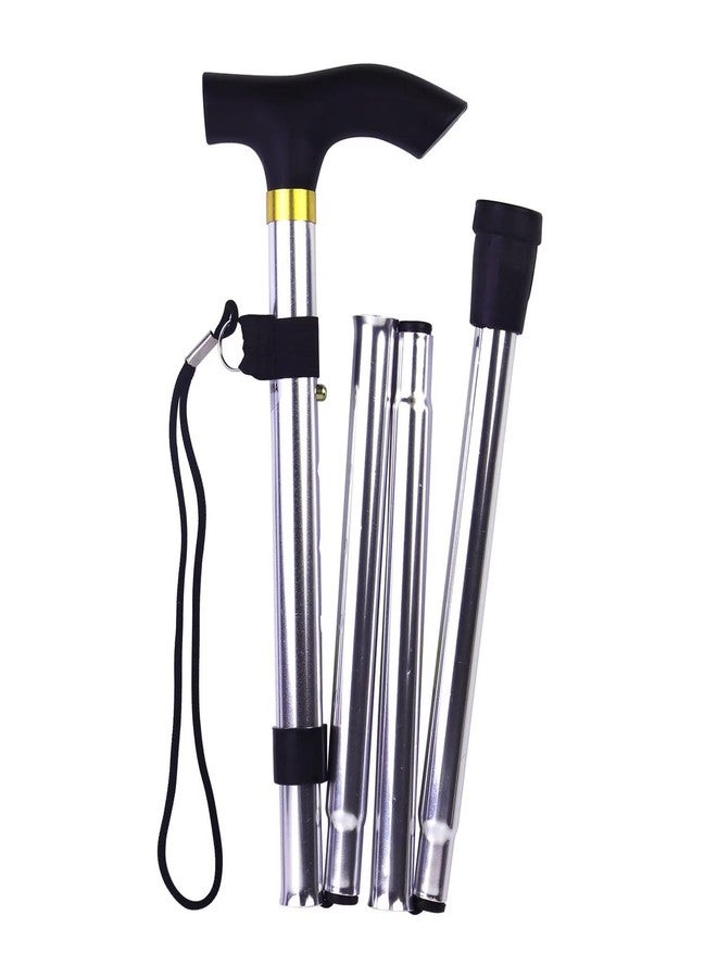 SMIC Folding Cane - Foldable Walking Cane for Men, Women - Fold-up, Collapsible, Lightweight, Adjustable, Portable Hand Walking Stick - Balancing Mobility Aid - Sleek, Comfortable T Handles (Silver) - Image 1
