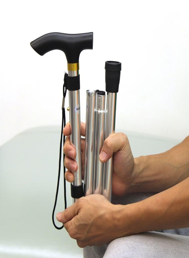 SMIC Folding Cane - Foldable Walking Cane for Men, Women - Fold-up, Collapsible, Lightweight, Adjustable, Portable Hand Walking Stick - Balancing Mobility Aid - Sleek, Comfortable T Handles (Silver) - Image 2