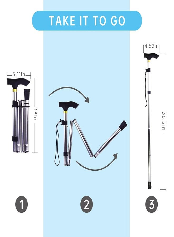 SMIC Folding Cane - Foldable Walking Cane for Men, Women - Fold-up, Collapsible, Lightweight, Adjustable, Portable Hand Walking Stick - Balancing Mobility Aid - Sleek, Comfortable T Handles (Silver) - Image 5