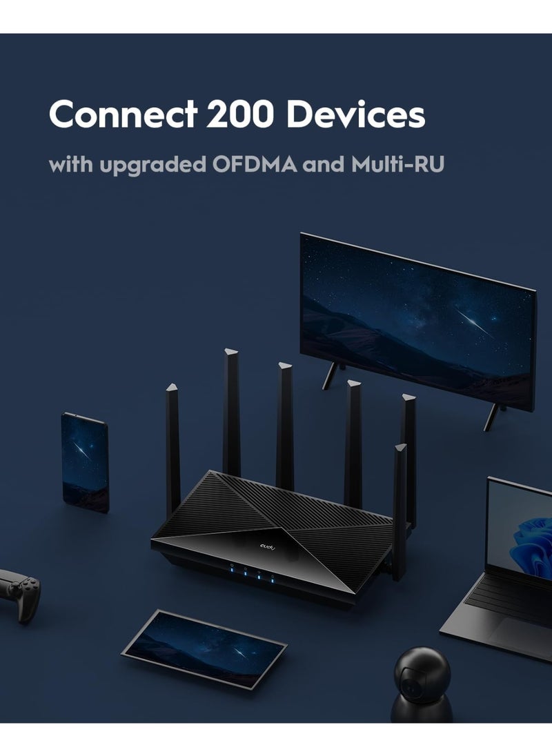 Tri-Band WiFi 7 BE11000 Router, 6-Stream 10 Gbps, 4 × 2.5G Ports, Up to 11000Mbps, VPN Server and Client, Cudy APP and Mesh, 6 × High-gain Antennas
