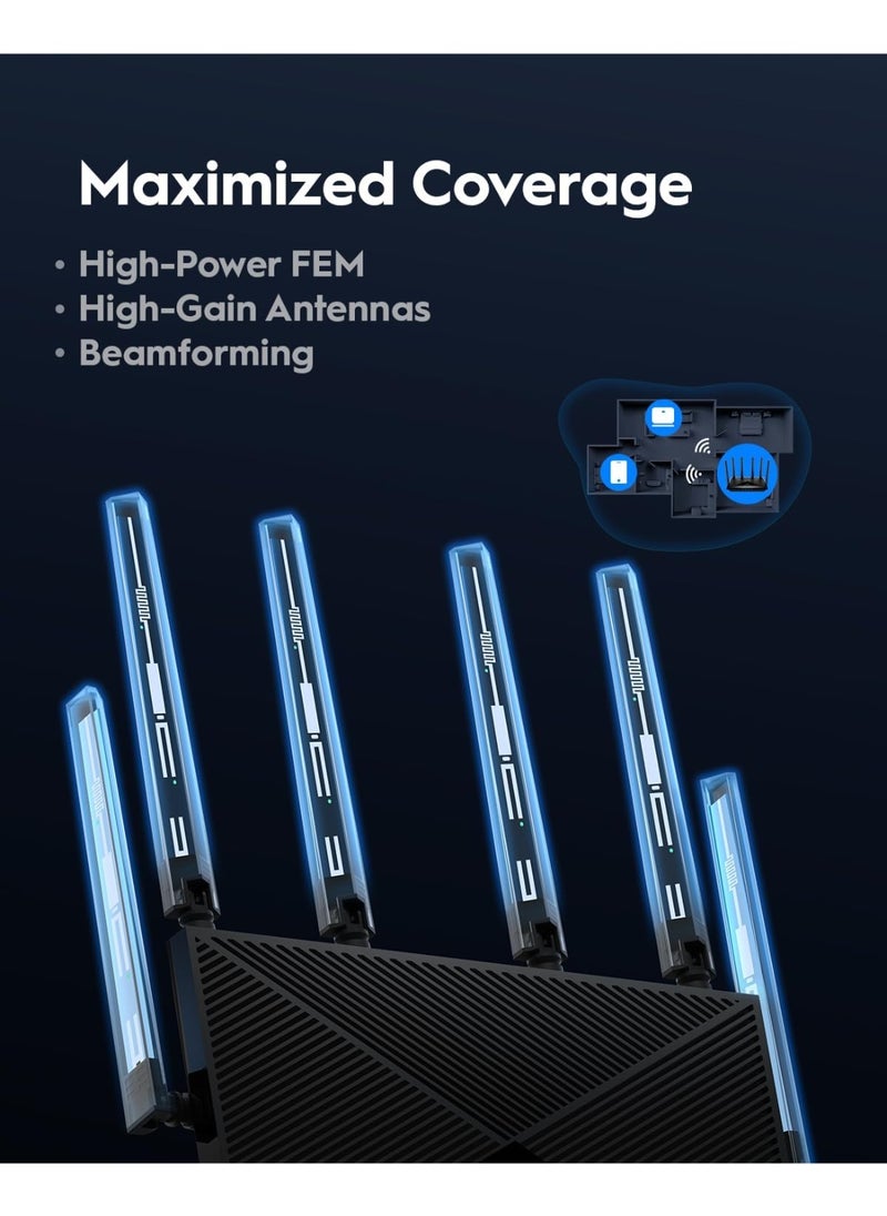Tri-Band WiFi 7 BE11000 Router, 6-Stream 10 Gbps, 4 × 2.5G Ports, Up to 11000Mbps, VPN Server and Client, Cudy APP and Mesh, 6 × High-gain Antennas