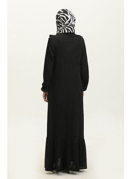 Sefa Merve Ruffle Detailed Corduroy Dress 0315-06 Black  - Image 5