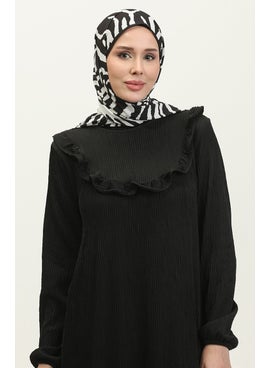 Sefa Merve Ruffle Detailed Corduroy Dress 0315-06 Black  - Image 3