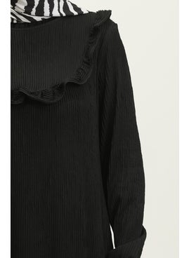 Sefa Merve Ruffle Detailed Corduroy Dress 0315-06 Black  - Image 4