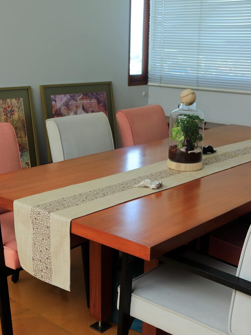 Zeba World Cotton Aari Embroidered Beige Table Runner - Elegant Table Runner for 4 to 6 Seaters | Living Room & Dining Table Decor | 12 inches x 84 inches (30 cm x 210 cm) - Image 1