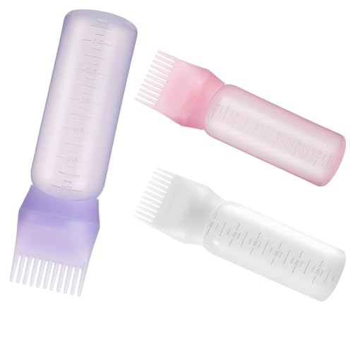 Amzlysdok 3PCS Root Comb Applicator Bottle 6ozHair Oil Applicator with Graduated Scale Hair Oiling Bottle Brush for Home or Salon Use3 Colors - Image 1