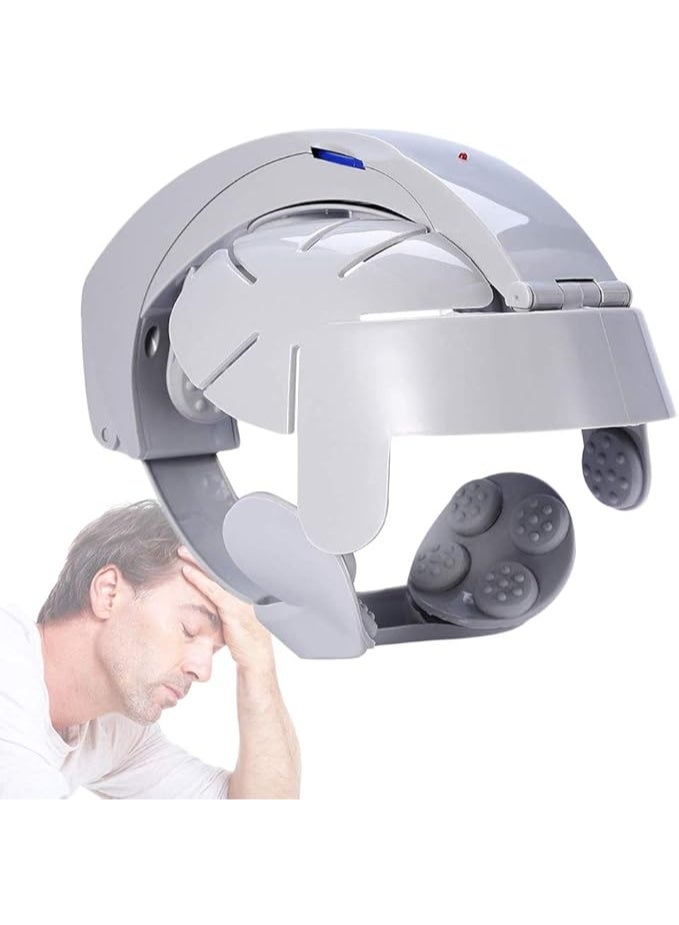 جهاز تدليك الرأس الكهربائي متعدد الوظائف خوذة تدليك فروة الرأس والدماغ بالاهتزاز والضغط لتخفيف التوتر والاسترخاء جهاز علاجي منزلي باللون الرمادي - Image 1