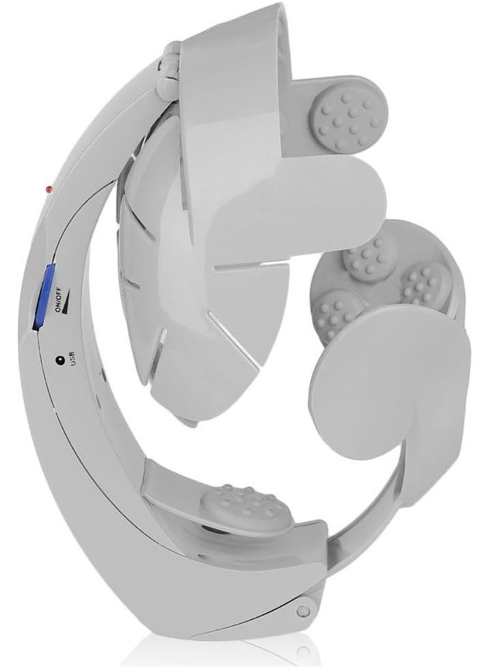 جهاز تدليك الرأس الكهربائي متعدد الوظائف خوذة تدليك فروة الرأس والدماغ بالاهتزاز والضغط لتخفيف التوتر والاسترخاء جهاز علاجي منزلي باللون الرمادي - Image 4