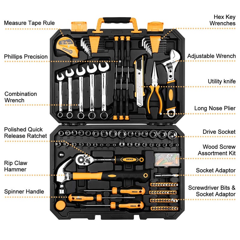 DEKOPRO 158 Piece Tool Set-General Household Hand Tool Kit,Auto Repair Tool Set, with Plastic Toolbox Storage Case - Image 2
