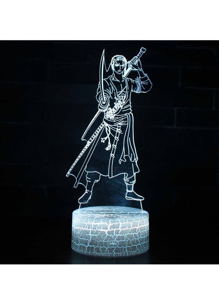 althiqahkey - Anime Roronoa Zoro 3D Night Light, Manga Figure Luffy Zoro Touch Bedside Lamp 16 Color Bedroom LED Night Light, Anime Luffy 3D Desk Lamp for Birthday New Year to Boys/Girls/Fans - Image 1
