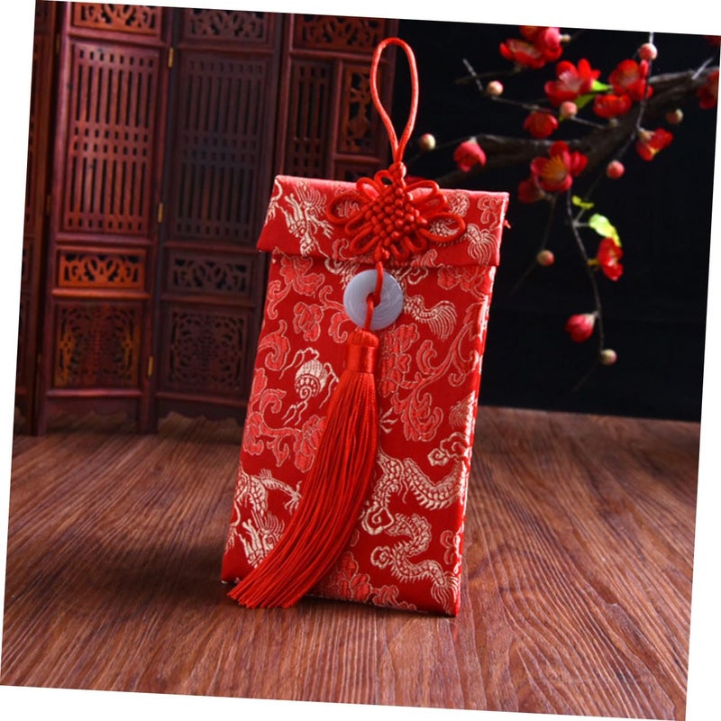 Traditional Chinese Red Envelopes Brocade Fabric Gold Dragon Design Wedding Lunar New Year Money Packets - Image 5