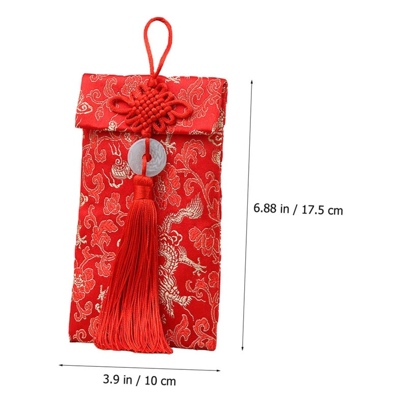 Traditional Chinese Red Envelopes Brocade Fabric Gold Dragon Design Wedding Lunar New Year Money Packets - Image 3