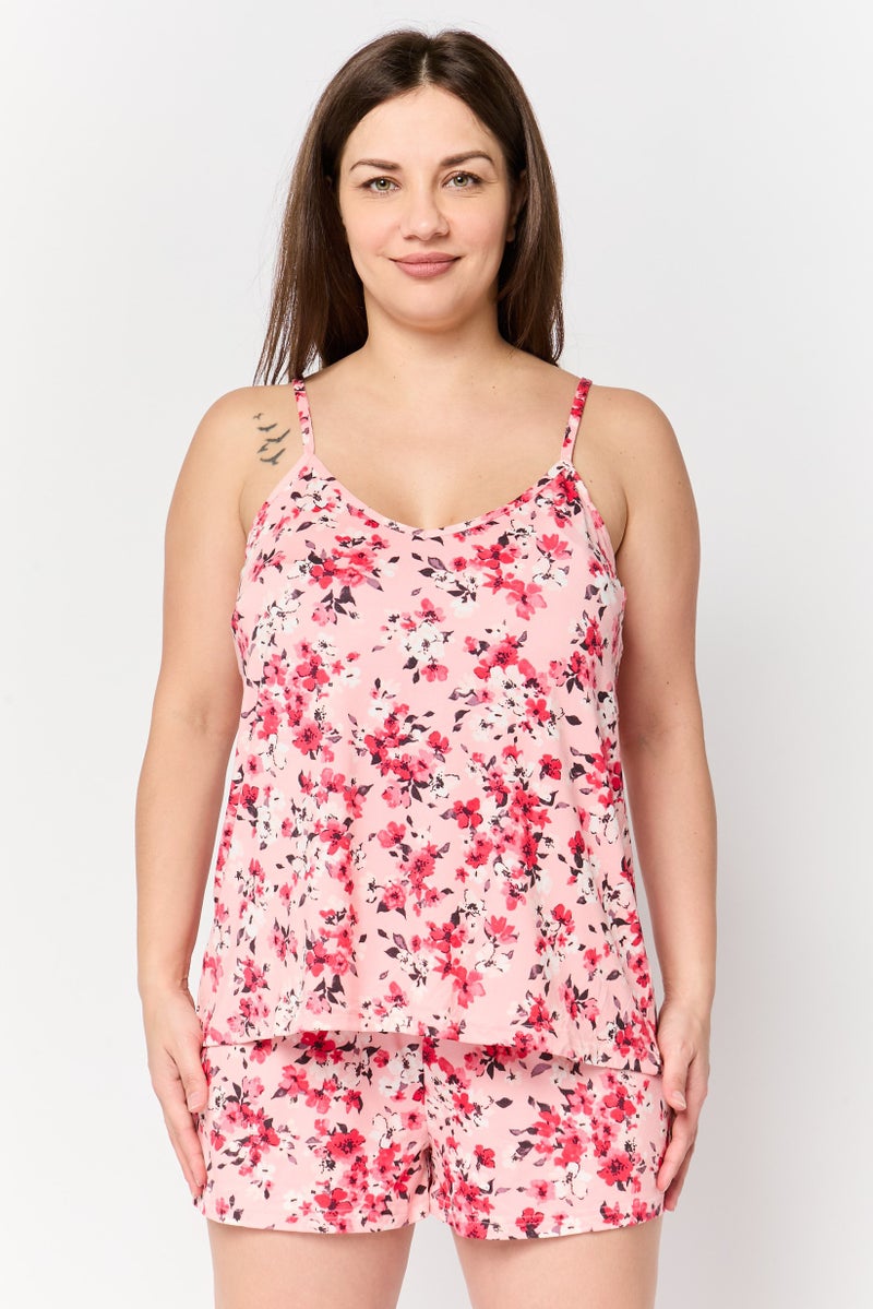 Marilyn Monroe Women 2 Piece Floral Pattern Sleeveless Top With Bottom Sleepwear Set, Multicolor - Image 1