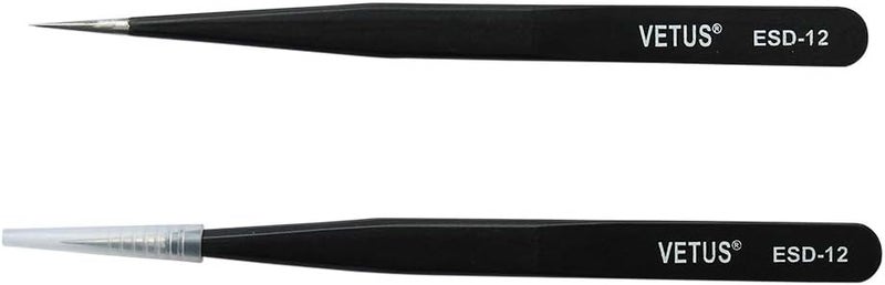 Vetus Anti-static SMD Black Tweezer Non-magnetic Stainless Steel Pointed Tip ESD-12 - Image 4