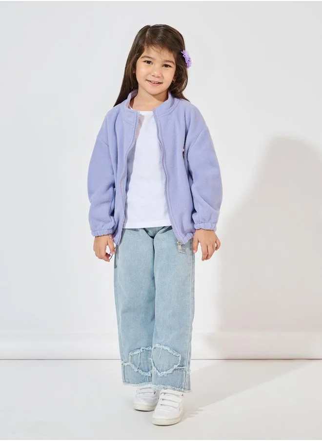 Styli Patch Design Elastic Hem Fleece Jacket