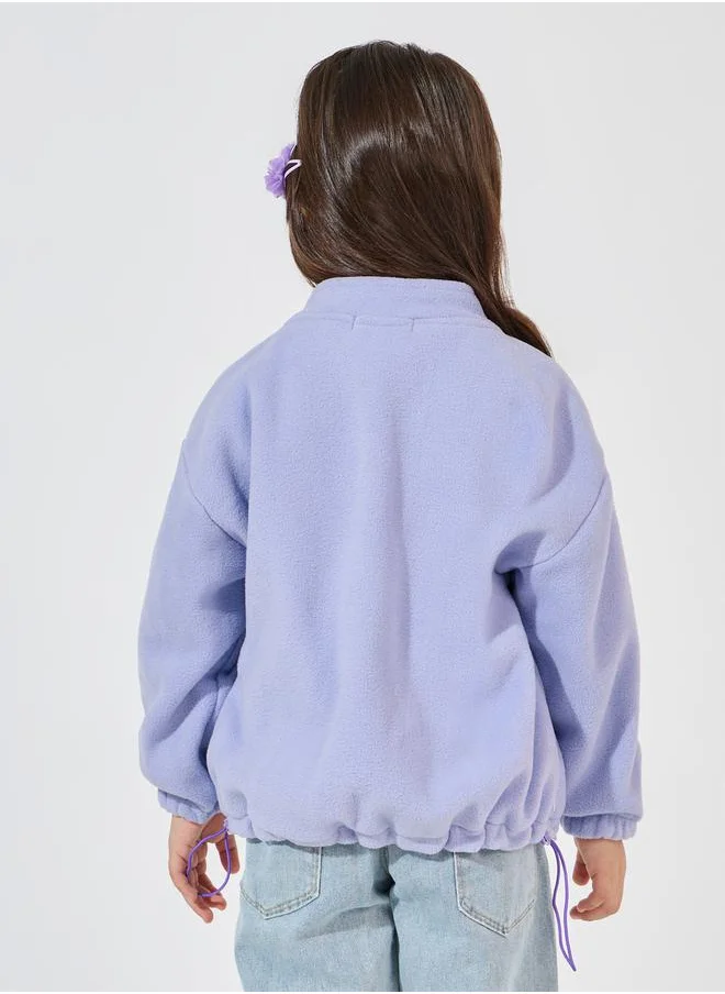 Styli Patch Design Elastic Hem Fleece Jacket