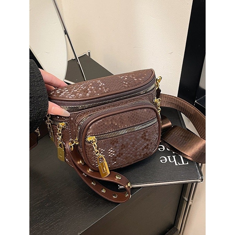 Women'S New Bag With Python Pattern, Trendy Snake Print Chest Bag, Vintage Single Shoulder Crossbody Bag - Image 2