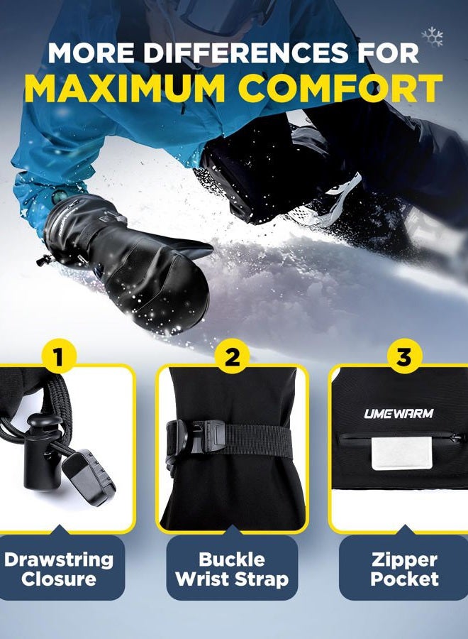 UMEWARM Winter Ski Mittens for Men & Women with Fleece Glove Liners, Waterproof Winter Ski Gloves Made with 3M C100 Insulation - Image 5