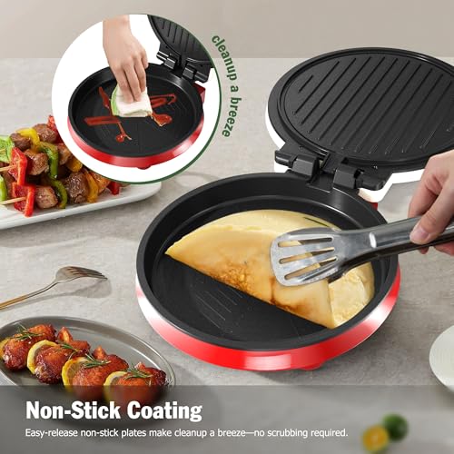 KEINVE 1000W Pizza Maker, 2-in-1 Indoor Griddle and Pizza Cooker, 8.5" 180° Open Nonstick Plate for Quesadilla, Panini, Crepe and More - Image 5