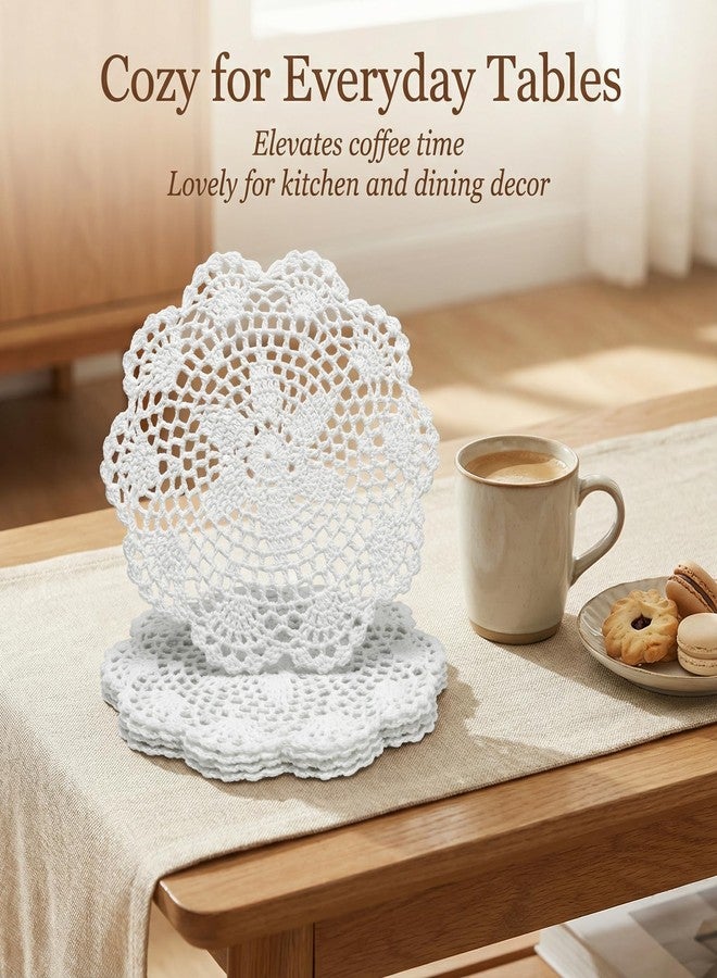 Dcoteh 4PCS Crochet Lace Doilies, Round Cotton Placemats with Star Pattern & Scalloped Edge, Handmade Knit Table Doilies for Cups, Vases, Candle Holders, White, 7.8" - Image 5