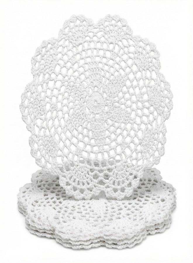 Dcoteh 4PCS Crochet Lace Doilies, Round Cotton Placemats with Star Pattern & Scalloped Edge, Handmade Knit Table Doilies for Cups, Vases, Candle Holders, White, 7.8" - Image 1