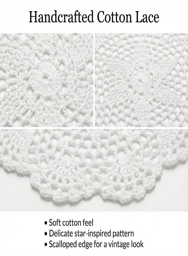 Dcoteh 4PCS Crochet Lace Doilies, Round Cotton Placemats with Star Pattern & Scalloped Edge, Handmade Knit Table Doilies for Cups, Vases, Candle Holders, White, 7.8" - Image 3