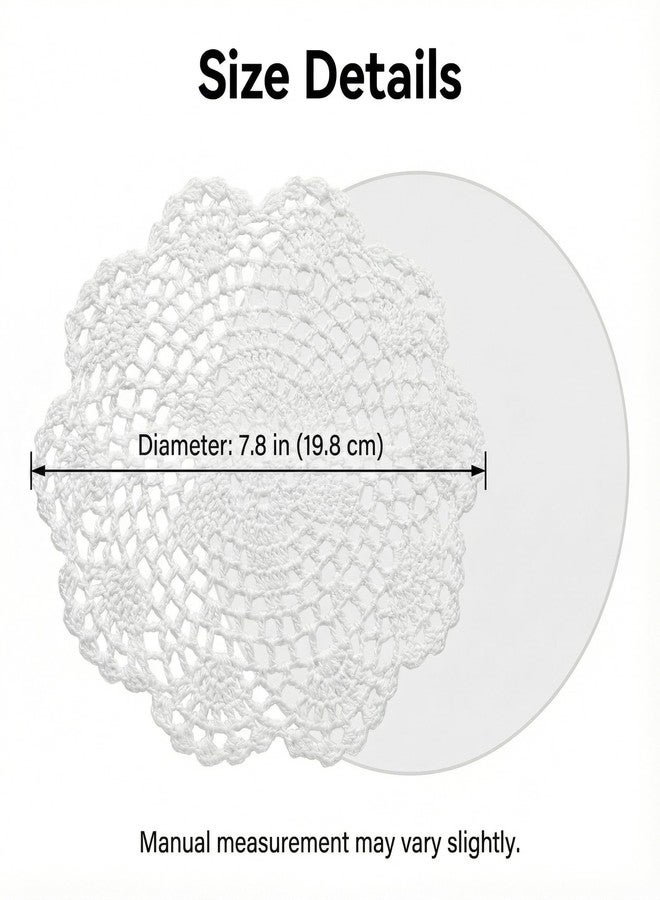 Dcoteh 4PCS Crochet Lace Doilies, Round Cotton Placemats with Star Pattern & Scalloped Edge, Handmade Knit Table Doilies for Cups, Vases, Candle Holders, White, 7.8" - Image 2
