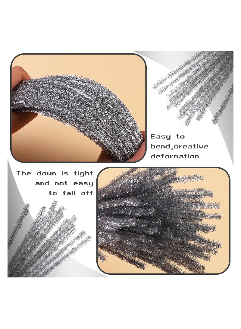 200 Pieces Pipe Cleaners Chenille Stem, Silvery Pipe Cleaners Craft, Fuzzy Sticks Craft Supplies, Colored Pipe Cleaner for Creative Handmade DIY Art Craft Project