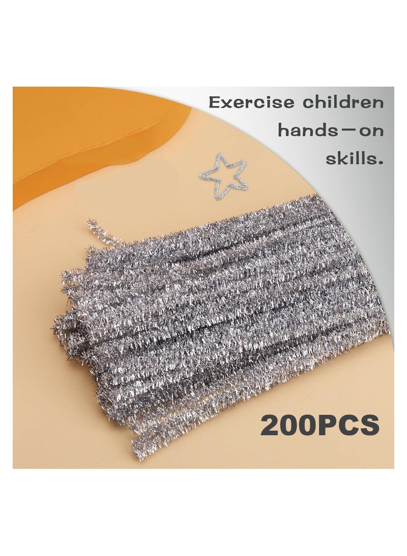 200 Pieces Pipe Cleaners Chenille Stem, Silvery Pipe Cleaners Craft, Fuzzy Sticks Craft Supplies, Colored Pipe Cleaner for Creative Handmade DIY Art Craft Project