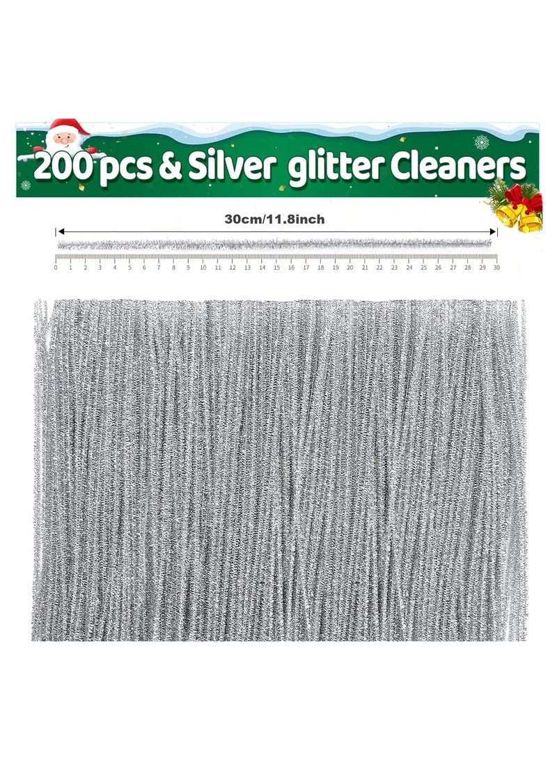 200 Pieces Pipe Cleaners Chenille Stem, Silvery Pipe Cleaners Craft, Fuzzy Sticks Craft Supplies, Colored Pipe Cleaner for Creative Handmade DIY Art Craft Project