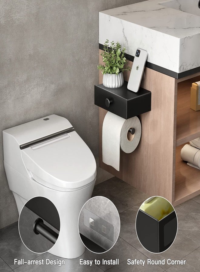 VOLDRA Toilet Paper Holder with Shelf Black Wipes Dispenser for Bathroom Toilet Paper Holder with Storage Upgrade Drawer Design Toilet Tissue Holder Adhesive Small Bathroom Shelf Wall Mount - Image 3