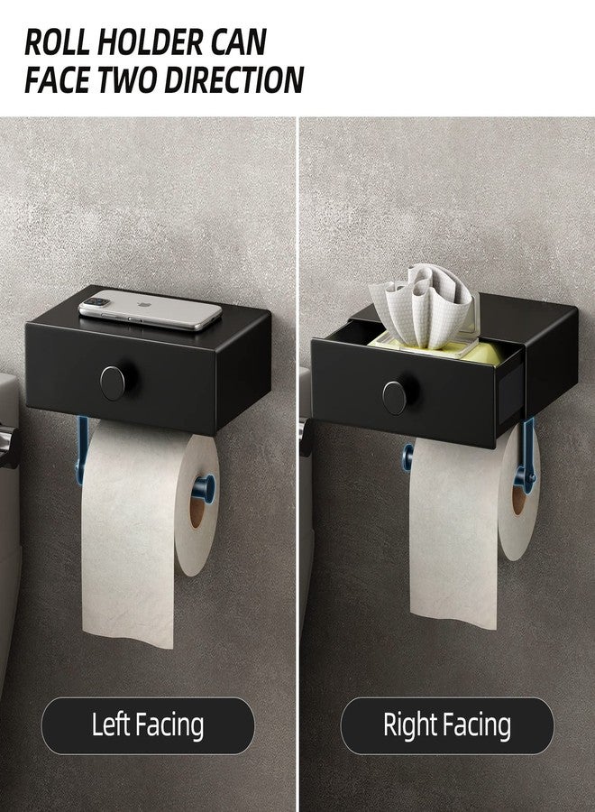 VOLDRA Toilet Paper Holder with Shelf Black Wipes Dispenser for Bathroom Toilet Paper Holder with Storage Upgrade Drawer Design Toilet Tissue Holder Adhesive Small Bathroom Shelf Wall Mount - Image 4