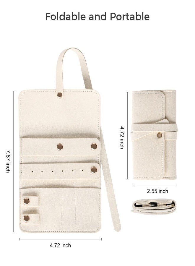 CASEGRACE Travel Jewelry Organizer Roll, Portable Velvet Jewelry Storage Roll Earring Organizer Bag, Jewelry Pocket for Necklaces, Rings, Earrings (White) - Image 5