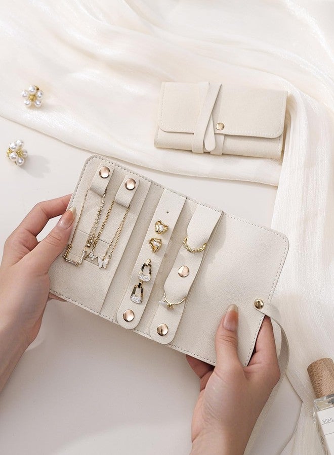 CASEGRACE Travel Jewelry Organizer Roll, Portable Velvet Jewelry Storage Roll Earring Organizer Bag, Jewelry Pocket for Necklaces, Rings, Earrings (White) - Image 2