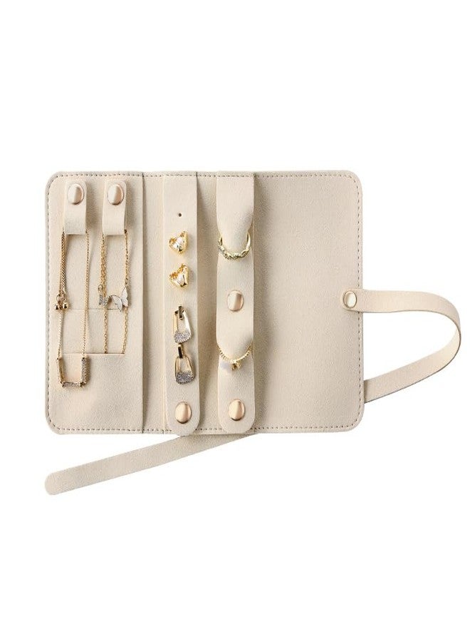 CASEGRACE Travel Jewelry Organizer Roll, Portable Velvet Jewelry Storage Roll Earring Organizer Bag, Jewelry Pocket for Necklaces, Rings, Earrings (White) - Image 1