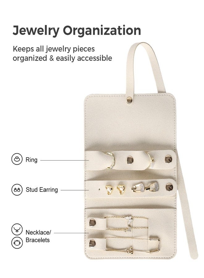 CASEGRACE Travel Jewelry Organizer Roll, Portable Velvet Jewelry Storage Roll Earring Organizer Bag, Jewelry Pocket for Necklaces, Rings, Earrings (White) - Image 3