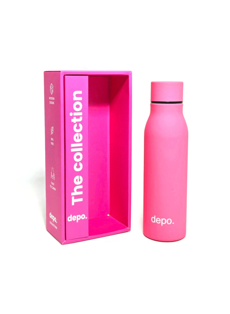 Depo Double-Wall Stainless Steel Vacuum Insulated Water Bottle (500 ml) - Hot & Cold Thermal Flask, Leak-Proof & BPA-Free Portable Water Flask for Travel, Gym, Office & Daily Use - Pink - Image 1
