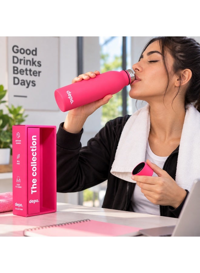 Depo Double-Wall Stainless Steel Vacuum Insulated Water Bottle (500 ml) - Hot & Cold Thermal Flask, Leak-Proof & BPA-Free Portable Water Flask for Travel, Gym, Office & Daily Use - Pink - Image 5
