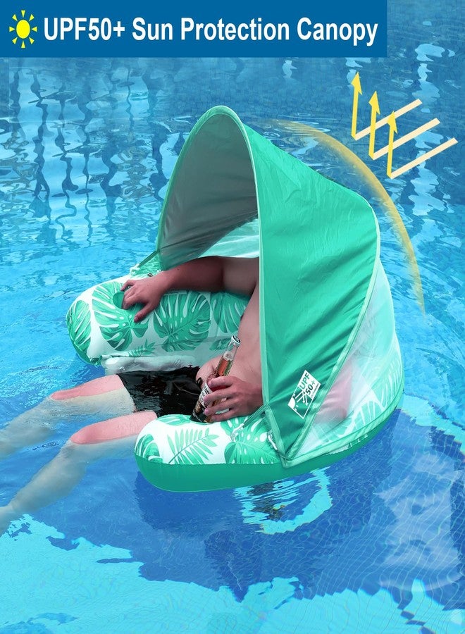 COOLCOOLDEE Pool Float with Canopy, Cup Holder - XL Pool Chair Lounge Float with Adjustable Sun Shade Cover, Drink Holder, Ergonomic Headrest,Inflatable Pool Float for Adults（Green） - Image 2