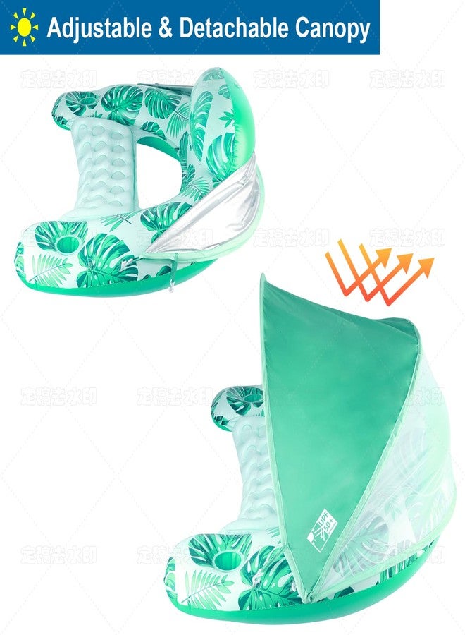 COOLCOOLDEE Pool Float with Canopy, Cup Holder - XL Pool Chair Lounge Float with Adjustable Sun Shade Cover, Drink Holder, Ergonomic Headrest,Inflatable Pool Float for Adults（Green） - Image 3