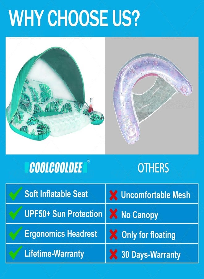 COOLCOOLDEE Pool Float with Canopy, Cup Holder - XL Pool Chair Lounge Float with Adjustable Sun Shade Cover, Drink Holder, Ergonomic Headrest,Inflatable Pool Float for Adults（Green） - Image 4