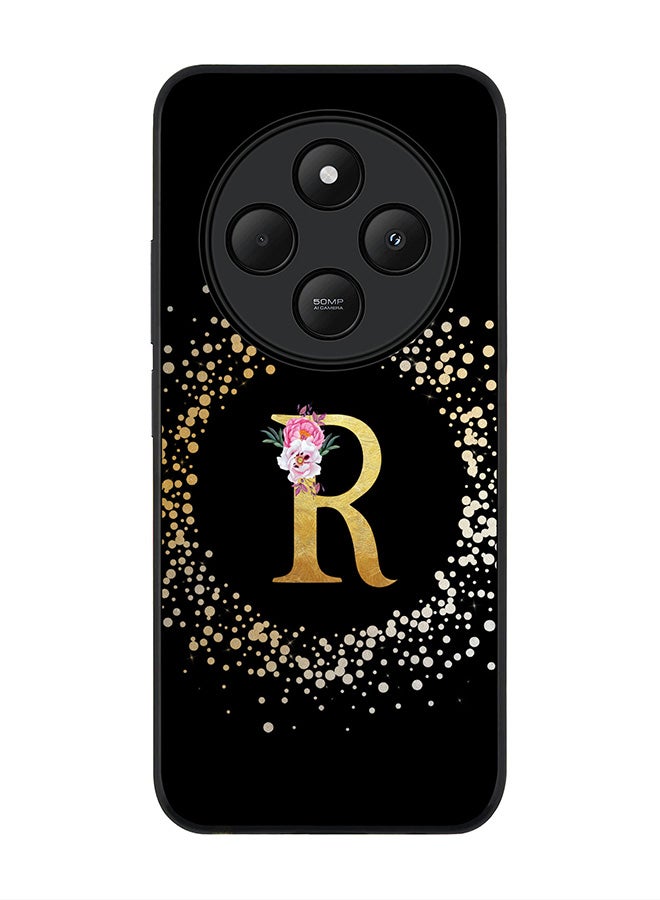 Stylizedd For Xiaomi Redmi 14C / 14R Case,Slim fit Camera Protection, Shockproof Thin Phone cover - Custom Monogram Floral - R ( Black ) - Image 1
