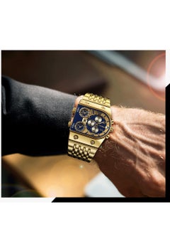 Oulm Fashionable three-time zone luminous quartz watch, imported movement, zinc alloy case, mineral glass, blue-black dial, gold steel strap  - Image 2