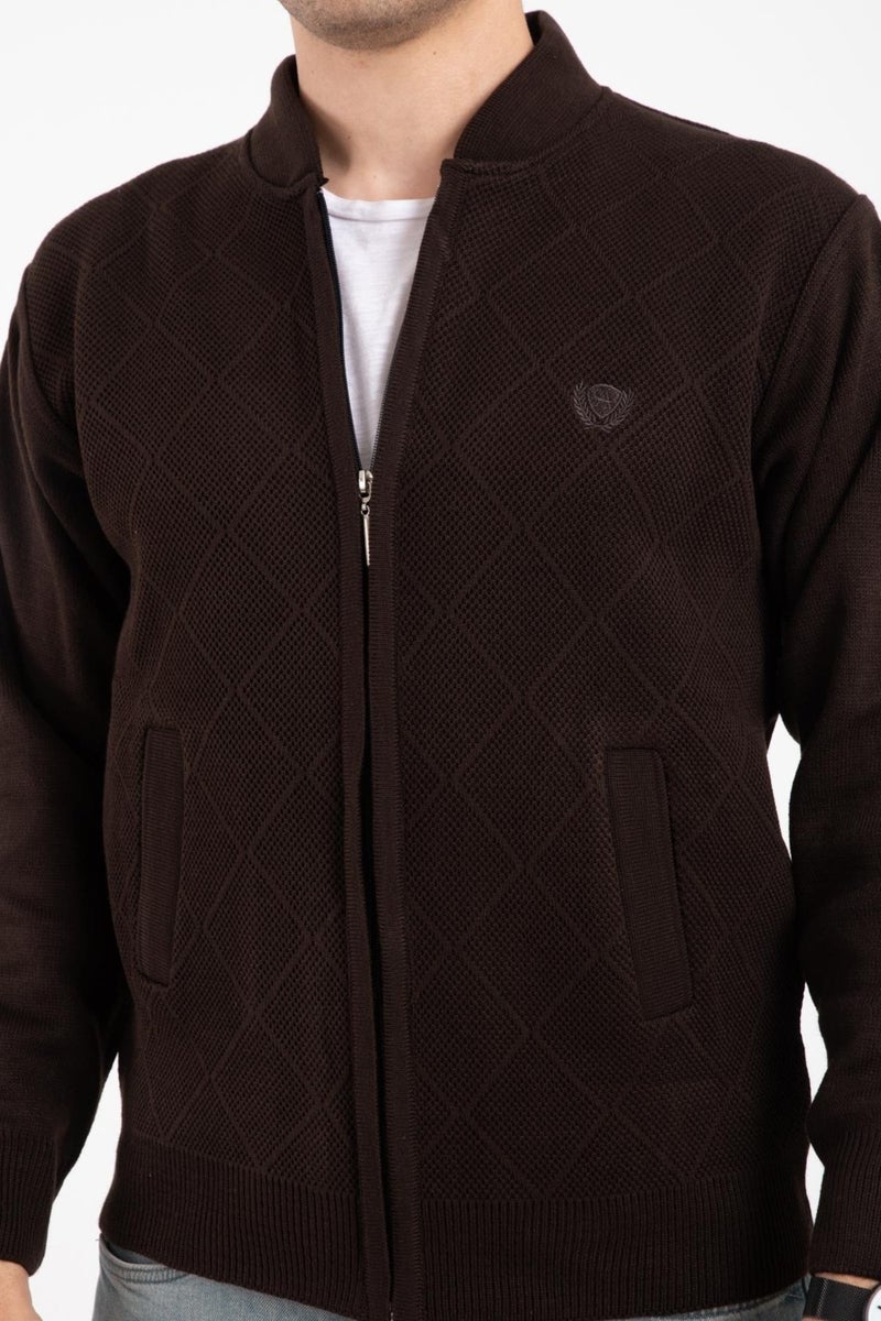 Mutlu City Men's Middle Age and Above Knitwear Acrylic Zippered Winter Dad Cardigan 2073-Brown Color  - Image 5